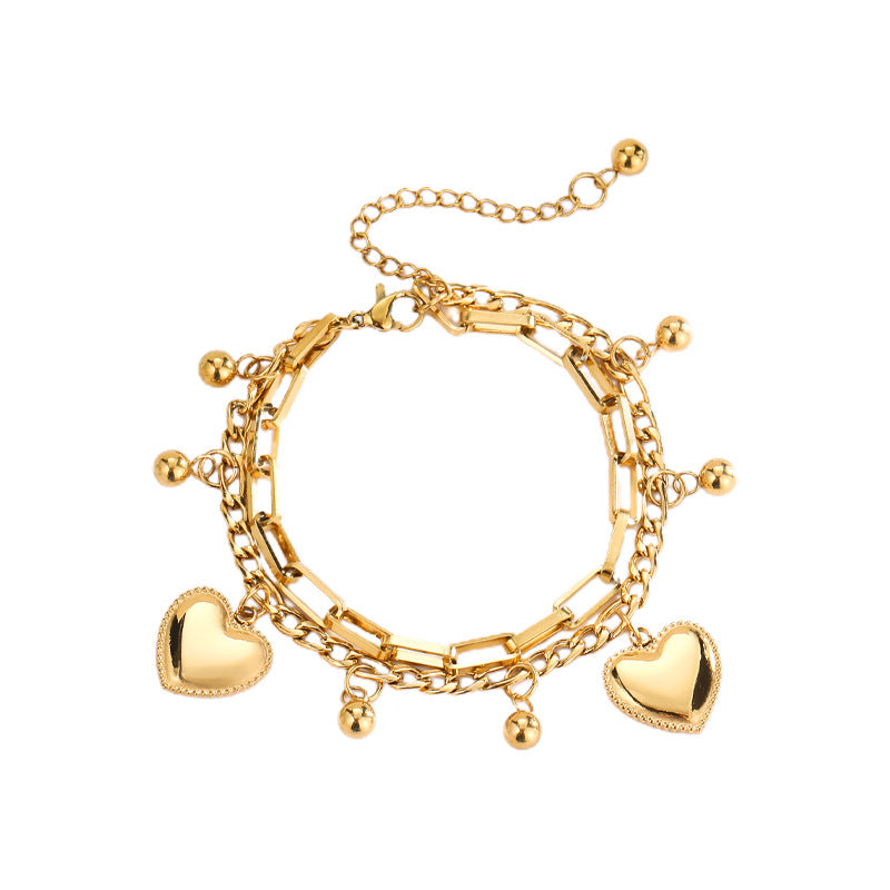 Wholesale Love Gold Bean Double Layer Fashion Titanium Steel Bracelet